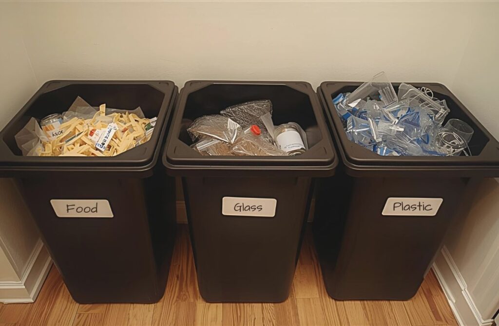 simple and small segregation bins for trash in a small condo