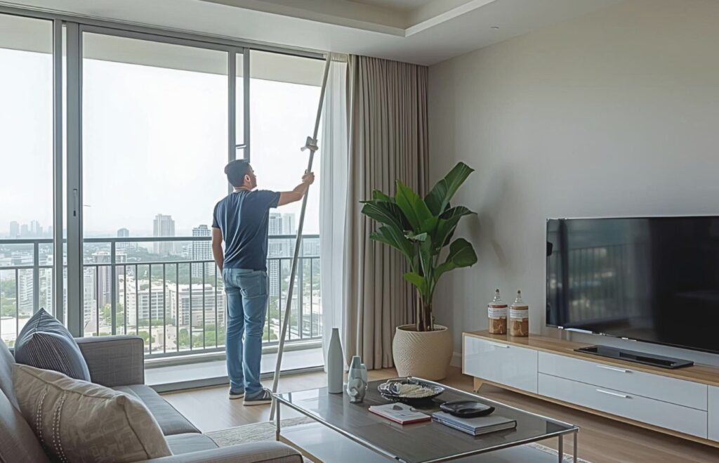 copy of rareph leph blog posts featured images a cleaning and refurbishing session on the living room, opening and cleaning the windows with cans of paint on the during a home staging of a modern condo in manila philippines