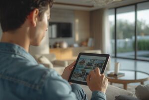 copy of rareph leph blog posts featured images minimalist interior of a luxury house in alabang, morning, candid with a person browsing his ipad fo properties for sale, color negative film, dslr, clear and engaging